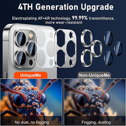 UniqueMe for iPhone 13 Pro/iPhone 13 Pro Max Camera Lens Protector, [Strong Drop Protection] [Not Easy to Fall-off] Metal Ring Tempered Glass Rear Camera Screen Cover - Silver