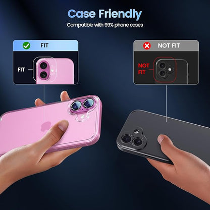 CACOE Camera Lens Protector for iPhone 16/16 Plus/17 - Metal Frame Tempered Glass Cover, [Anti-Scratch] [Drop-Proof][Strong-Adhesion] Camera Screen Cover(Pink)
