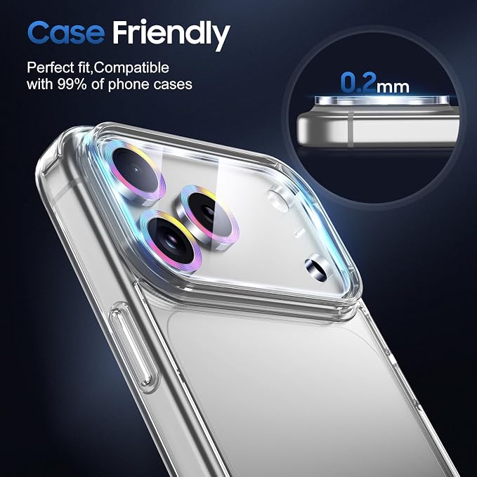 UniqueMe 3 Pack Compatible for iPhone 17 Pro Max Camera Lens Protector - [Drop Protection] [Case Friendly] 9H Tempered Glass Camera Cover Screen [Update New Version] - Colorful