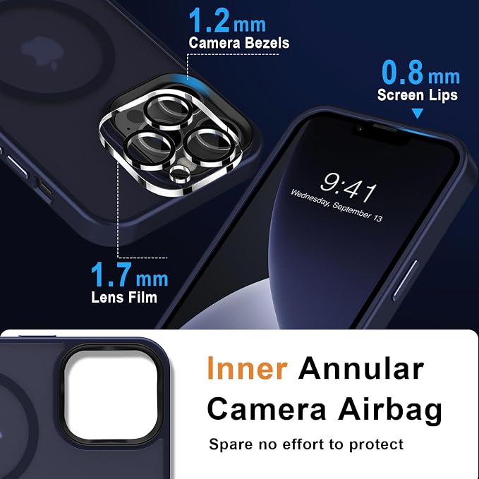 MOCCA Strong Magnetic for iPhone 13 Pro Max Case,[Compatible with Magsafe][Glass Screen Protector+Camera Lens Protector] Slim Thin Shockproof Cover Phone Case for iPhone 13 Pro Max 6.7", Deep Blue