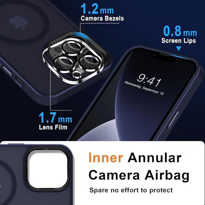 MOCCA Strong Magnetic for iPhone 13 Pro Max Case,[Compatible with Magsafe][Glass Screen Protector+Camera Lens Protector] Slim Thin Shockproof Cover Phone Case for iPhone 13 Pro Max 6.7", Deep Blue