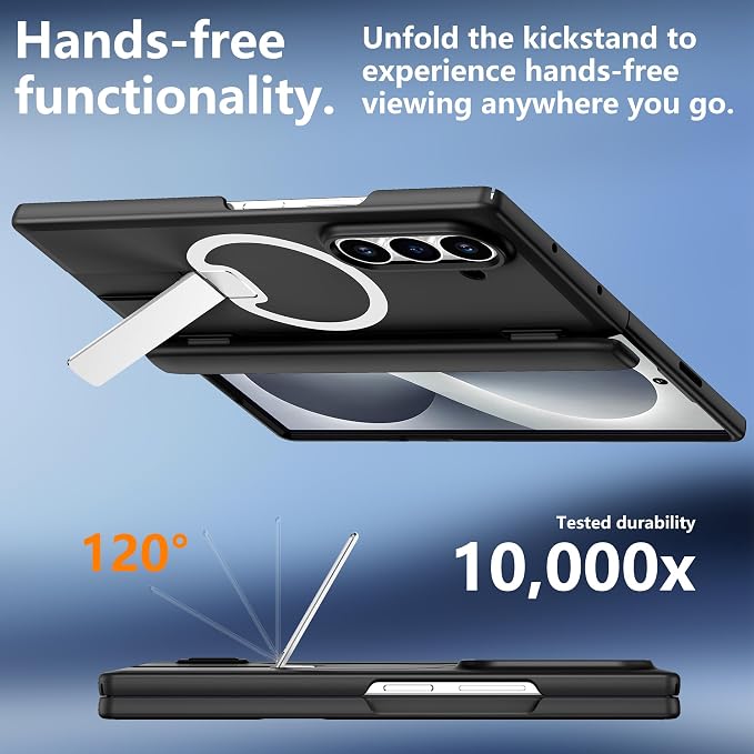 For Samsung Galaxy Z Fold 8 Ultra Case with Kickstand & Screen Protector | MagSafe-Compatible,Military Grade Drop Tested Non-Slip Slim Shockproof Case for Samsung Galaxy Z Fold 8 Ultra-Black