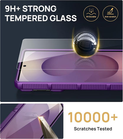 SSLOTSCASE for Samsung Galaxy S25 Ultra Case with 2X Screen Protector, Card Holder & Lens Cover & Hidden Kickstand, Silicone Edge Durable Protective Wallet Cover for Galaxy S25 Ultra, Dark Purple