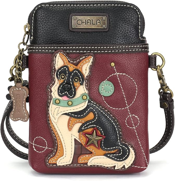 CHALA Dog Collection Cell Phone Crossbody Purse-Women PU Leather/Canvas Multicolor Handbag with Adjustable Strap