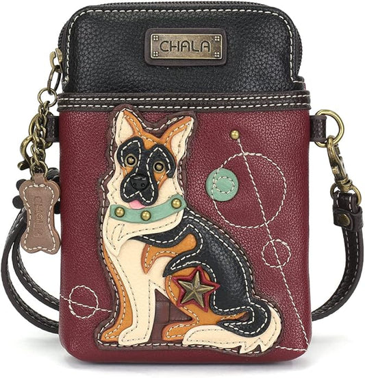 CHALA Dog Collection Cell Phone Crossbody Purse-Women PU Leather/Canvas Multicolor Handbag with Adjustable Strap