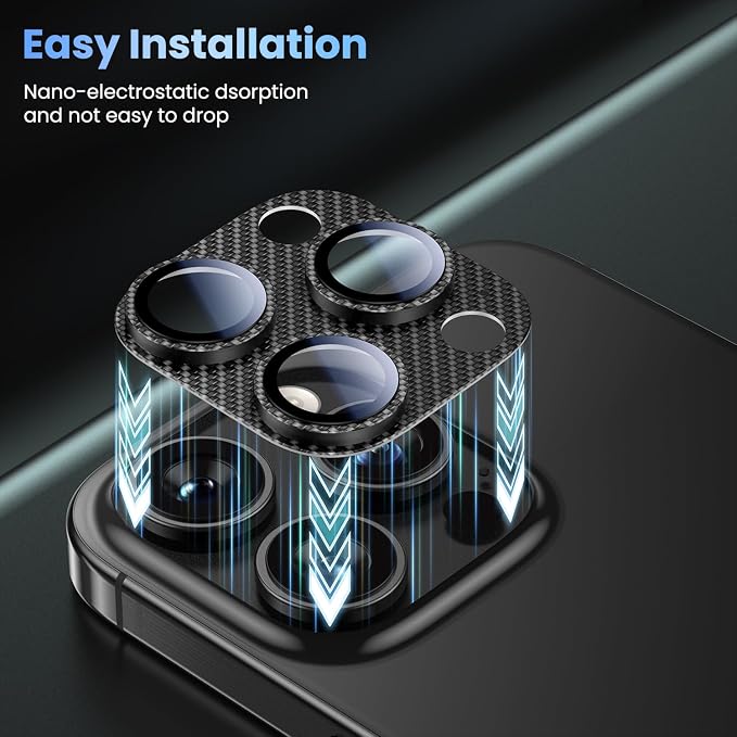 Uyiton for iPhone-16-Pro-Max/16-Pro/iPhone-14-Pro-Max/14-Pro Camera Lens-Protector: [Kevlar Weave Design][Strong Adsorption][Ultra-Thin] Metal Tempered Glass Rear Camera Screen Cover - Kevlar Black