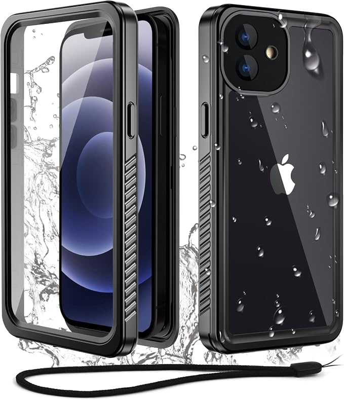 WIFORT for iPhone 12 Waterproof Case - [Certified Water Proof & Military Protection] with [Built-in Screen Protector], Full Body Shockproof Phone Case Cover for iPhone 12 6.1" - Black