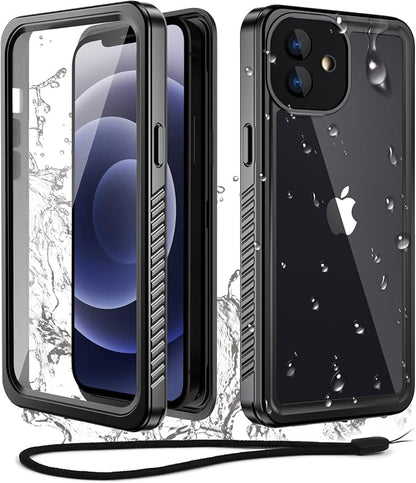 WIFORT for iPhone 12 Waterproof Case - [Certified Water Proof & Military Protection] with [Built-in Screen Protector], Full Body Shockproof Phone Case Cover for iPhone 12 6.1" - Black