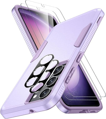 SPIDERCASE Designed for Samsung Galaxy S23 Case, [10 FT Military Grade Drop Protection], 2 Pack [Tempered Glass Screen Protector+Camera Lens Protector] Heavy Duty Shockproof Case, Purple