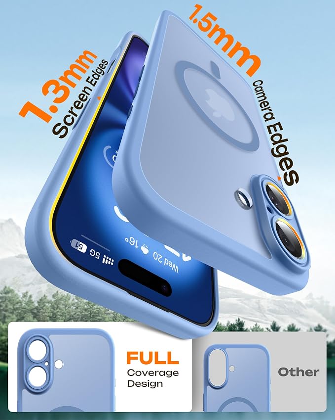 TOCOL for Phone 16 Case, Compatible with Magsafe Charger, Full Camera Protection, Drop Protection, Translucent Matte Phone Case for iPhone 16 6.1 inch (Light Blue)