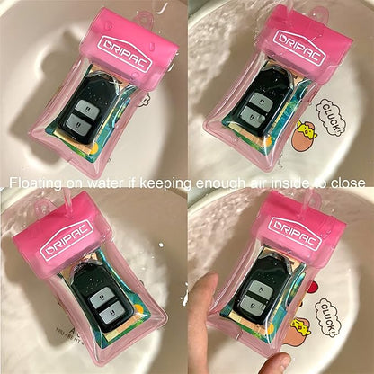 DRIPAC Waterproof Car Key FOB Case Waterproof Wallet Waterproof Holder Pouch For Key ID Badge Credit Card Money（Pink）