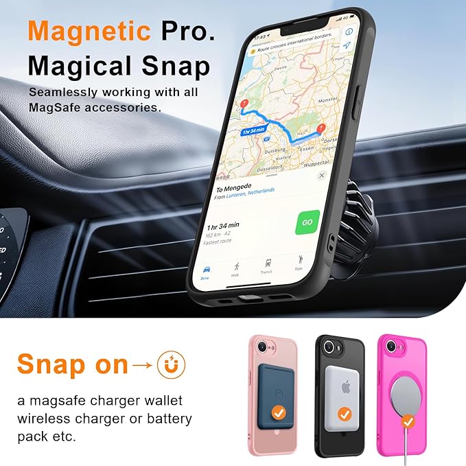 MOCCA Strong Magnetic for iPhone 17e Case/iPhone 16e Case [Compatible with Magsafe] [Full Camera Protection] Slim Translucent Matte Shockproof Phone Case for iPhone 17e / 16e 6.1", Black