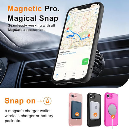 MOCCA Strong Magnetic for iPhone 17e Case/iPhone 16e Case [Compatible with Magsafe] [Full Camera Protection] Slim Translucent Matte Shockproof Phone Case for iPhone 17e / 16e 6.1", Black