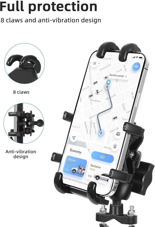 ZIDIYORUO Motorcycle Phone Mount with Vibration Dampener, One-Hand Operation Bike Phone Holder Holds 4.7"-7.1" Cell Phones on Handlebar, ATV Cell Phone Holder for Bike Motorcycle Scooter ATV