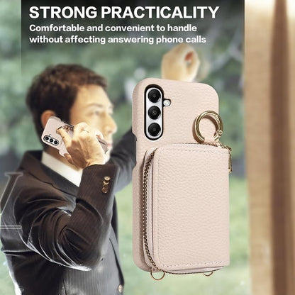 Wallet Case for Samsung Galaxy A24 4G/5G with Shoulder Strap Ring Buckle PU Leather Zipper Flip Organ Purse, Credit Card Holder Stand Full Body Cell Phone Cover for A 24 24A Lte Women Men White