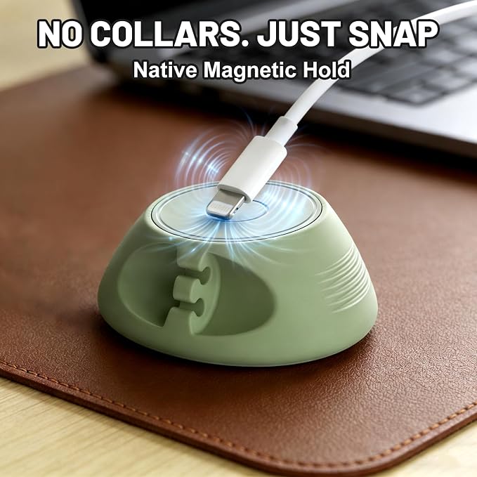SOOoEC [N52 Ultra-Strong Snap-On Magnetic Cord Holder, Weighted Desktop Cable Organizer, Premium Liquid Silicone, No Collars Needed for iPhone & USB-C, Dual-Side Slots, Sage Green