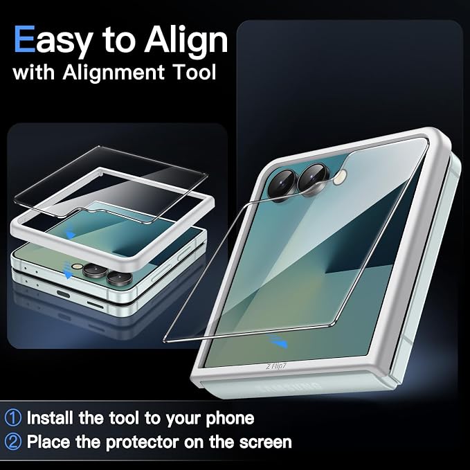 JETech Front Screen Protector for Samsung Galaxy Z Flip 7, 3-Pack | Tempered Glass, Easy Installation Tool, HD Clear, Case-Friendly