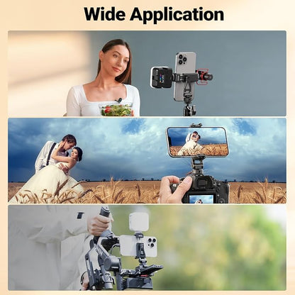 NEEWER Metal Phone Tripod Mount with Cold Shoes, 1/4" Thread, 180° Tilt, 360° Rotation, Adjustable Phone Clamp Holder Compatible with iPhone 17 Pro Max 16 15 Samsung S25 S24 Ultra Camera Cage, GA010