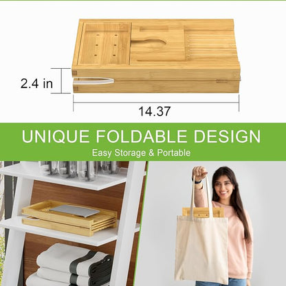 Bathtub Caddy Tray for Tub,Foldable Bath Table Trays,Bamboo Shelf with Book and Wine Glass Holder,Bathroom Accessories Suitable for Luxury Spa or Reading,Natural