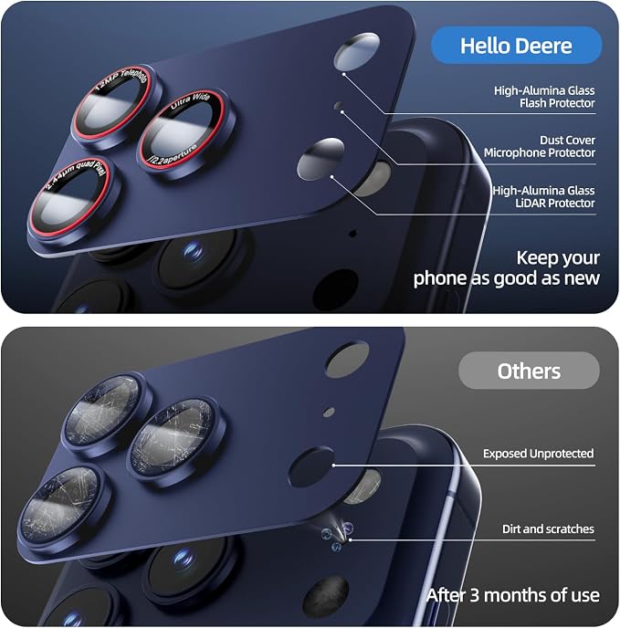 9H High-alumina Tempered Glass Camera Lens Protector for iPhone 17 Pro Max Lens , Military-Grade Shatterproof with Strong Adsorption, Full Coverage Case-Friendly Cover (Blue, iPhone 17 Pro Max - 2 Pack)