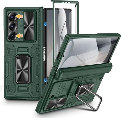 VEGO for Z Fold 6 Case with Hinge Protection & Screen Protector | Built-in 360° Magnetic Kickstand, Slide Camera Cover, Full Body Protective Case for Samsung Fold 6 - Green