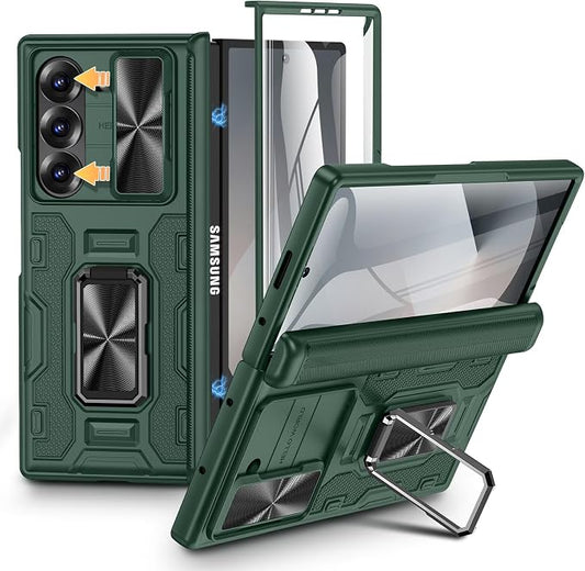 VEGO for Z Fold 6 Case with Hinge Protection & Screen Protector | Built-in 360° Magnetic Kickstand, Slide Camera Cover, Full Body Protective Case for Samsung Fold 6 - Green