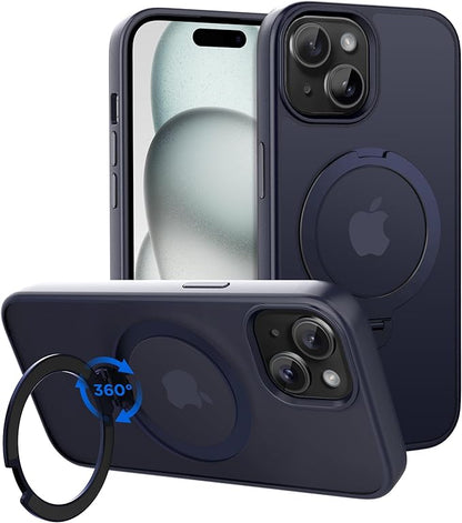 CACOE Magnetic Case for iPhone 15 6.1 inch with 360 Rotatable Ring Stand, Compatible with MagSafe Car Phone Mount, Cases Cover Phone Holder for Desk Meeting/Videos Dark Blue
