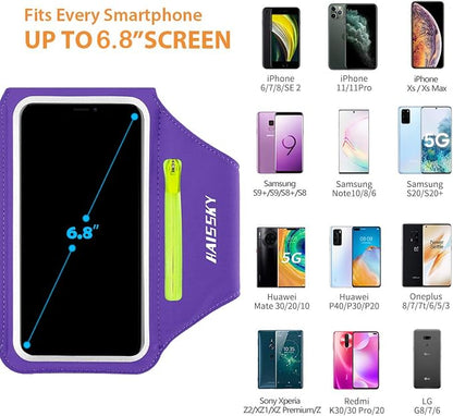 Cell Phone Running Armband with Airpods Zipper Pocket Armband Case Running Holder for iPhone 16/15/ 14/13 / 12 /11Pro Max,Galaxy S20 S10,Sweatproof Arm Band with Card/Key Bag