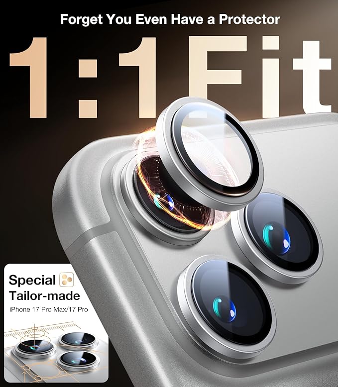 UltraGlass UNBREAK TOP 9H+ Glass for iPhone 17 Pro Max, 17 Pro Camera Lens Protector [NO.1 Military Grade Shatterproof] iPhone 17 Pro Max Camera Protector, 17 ProMax Lens Screen Cover, Silver