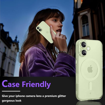 Camera Lens Protector for iPhone 17, Bling Glitter Camera Cover with 9H Tempered Glass Metal Ring, Anti-Scratch Lens Protector for iPhone 17 (Glitter - Green)
