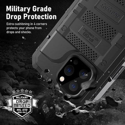 Beasyjoy for iPhone 13 Pro Max Case, Metal Waterproof Phone Case with Built-in Screen Protector, Full Body Protective Military Grade Shockproof Heavy Duty Rugged Defender Cover 6.7 Inch, Black