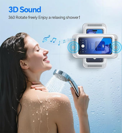 Coolpow Shower Phone Holder Waterproof with Speaker, Waterproof Phone Holder for Shower with 480° Adjustable【Enhanced Sound Quality】 HD Touch Screen Water-Proof & Anti-Fog Phone Mount for 4-7" Phones