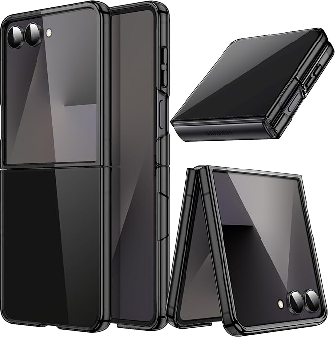 JETech Clear Case for Samsung Galaxy Z Flip 7, Black | Crystal Clear Back, Hard PC Construction, Slim Fit, Shockproof Protection