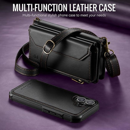 Strapurs for iPhone 16 Plus Detachable Wallet Case Compatible with Magsafe, RFID Blocking 9-Card Holder Zipper Wrist Strap Lanyard PU Leather Magnetic Phone Case for iPhone 16 Plus 6.7", Black