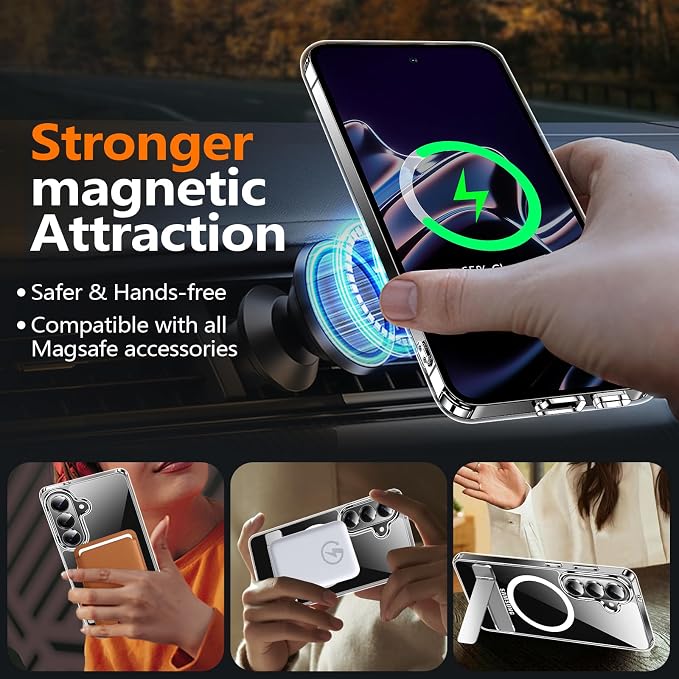 MOZOTER for Samsung Galaxy S26 Plus Case with Kickstand,[Compatible with Magsafe][2*Screen Protector],Military-Grade Protection,Magnetic Phone Case for Samsung Galaxy S26 Plus-Clear