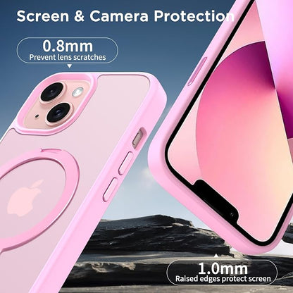 CACOE Magnetic Case for iPhone 13/14 6.1 inch with 360 Rotatable Ring Stand, Compatible with MagSafe Car Phone Mount, Cases Cover Phone Holder for Desk Meeting/Videos Pink