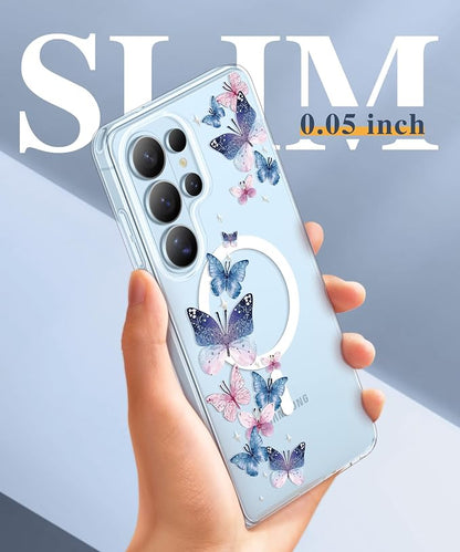 GVIEWIN for Samsung Galaxy S26 Ultra Case Compatible with MagSafe, Clear Floral Shockproof Protective Women Phone Case, Non-Yellowing,Screen&Camera Lens Protector for S26 Ultra 6.9",Colorful Butterfly