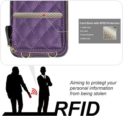 Bocasal Crossbody Wallet Case for iPhone 14 Plus, RFID Blocking PU Leather Zipper Handbag Purse Flip Cover, Kickstand Folio Case with Card Slots Holder Wrist Strap Lanyard 5G 6.7 Inch (Dark Purple)