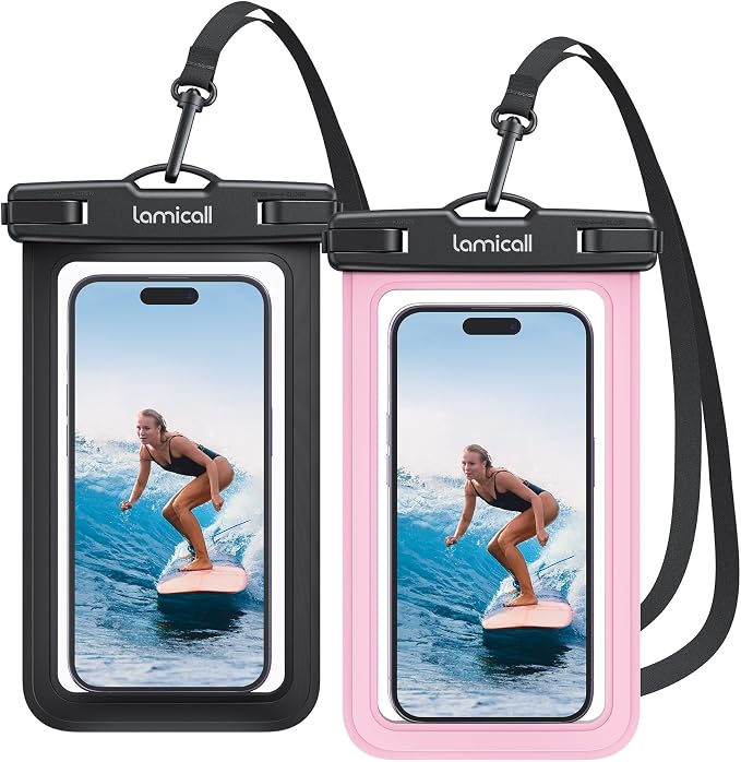 Lamicall 2Packs Waterproof Beach Bags, Vacation Essentials for Wemen Men, Cruise Essentials 2025 2026, Travel Beach Sandproof Ship Accessories, Pink Accessories, Pink&Black