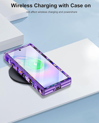 Btscase for Samsung Galaxy Z Fold 6 Case,Built in Front Screen Protector,Gold Glitter Marble Pattern Hard PC Slim Shockproof Full Body Drop Protective Case for Galaxy Z Fold 6 5G, Bright Purple