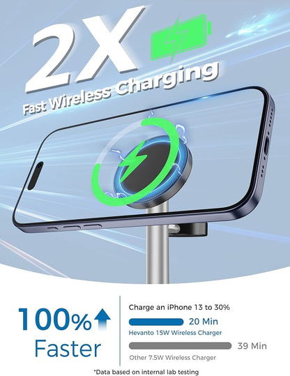 2026 3 in 1 Wireless Charging Station for Apple MagSafe Charger, 15W Fast Magnetic Mag-Safe Charger Stand for iPhone 17 16 15 14 13 12 Apple Watch AirPods Series, Gray&Black
