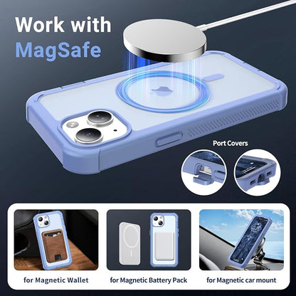 jaroco Magnetic for iPhone 15 Case, [Compatible with MagSafe][Military Grade Drop Protection][Heavy Duty Protection][Non-Slip][Shockproof] 2-Layer Durable Bumper Phone Case 6.1''-Blue Purple