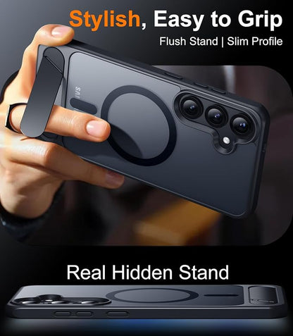Magnetic for Samsung Galaxy S25 Plus Case, [Innovate Stand][Military Grade Drop Protection][Non Slip][Translucent Matte] Shockproof Phone Case for Galaxy S25 Plus 6.7" 2025 -Black
