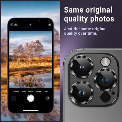 AFARER 2 Pack Camera Lens Protector for iPhone 15 Pro/15 Pro Max Metal Camera Cover with 9H Tempered Glass Screen Protector Accessories,Drop Protection Len Cover-Blue