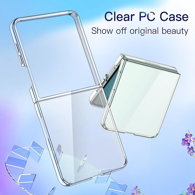 JETech 3 in 1 Case for Samsung Galaxy Z Flip 7, Clear | 2 Tempered Glass Front Screen Protectors, Scratch Resistant, Crystal Transparent Hard PC Shell, Protective Phone Cover