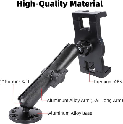 Dashboard Mount Tablet Holder for Truck, Heavy Duty Drill Base with Aluminum Arm Tablet Mount for Car, Wall, Boat, Desk, Compatible with iPad Pro Air Mini, 4.7-12.9″ Tablets and Phones (PTM-27)