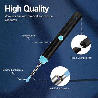 Ear Wax Removal, Ear Wax Removal Tool Camera Built-in 1296P, Easy and Safe Ear Cleaning, Earwax Removal kit with 9 Ear Set and 8 Traditional Tools, Ear Cleaning Kit for iPhone,iPad,Android (Black)