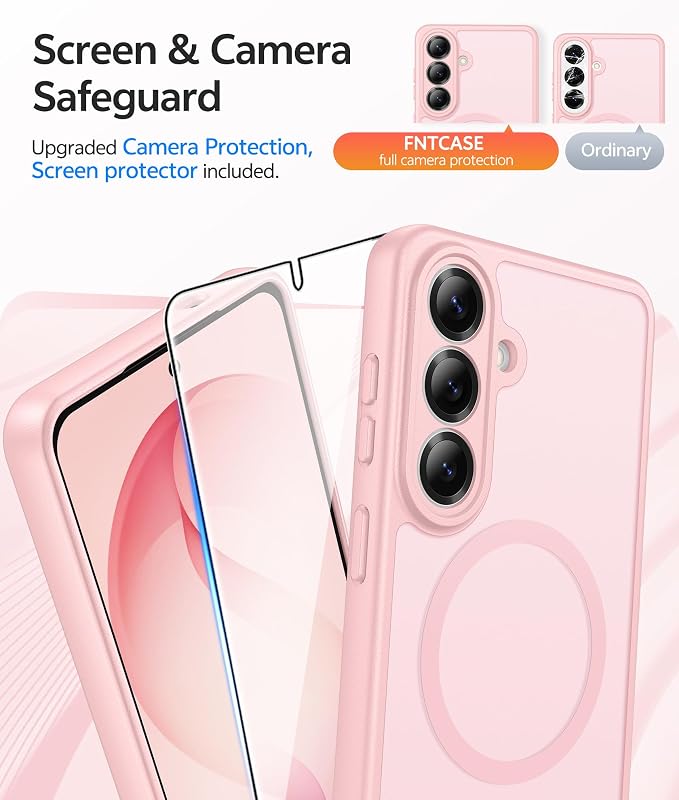FNTCASE for Samsung Galaxy S26+ Plus Case: [Fit for Magsafe] [Full Camera Protection + Screen Protector] Translucent Matte Military Grade - Shockproof Protective Phone Cover for S26 Plus - Pink