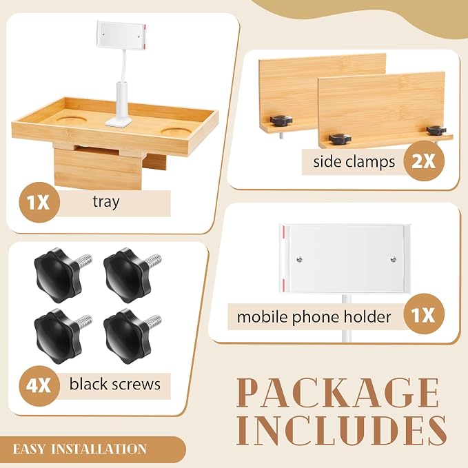 Beeveer Bamboo Adjustable Hot Tub Tray Table with Phone Holder, Adjustable Width 2'' to 7'', Nonslip Cup Shelf, Perfect Relaxing Gifts for Spa/Pool/Hot Tub for Adults