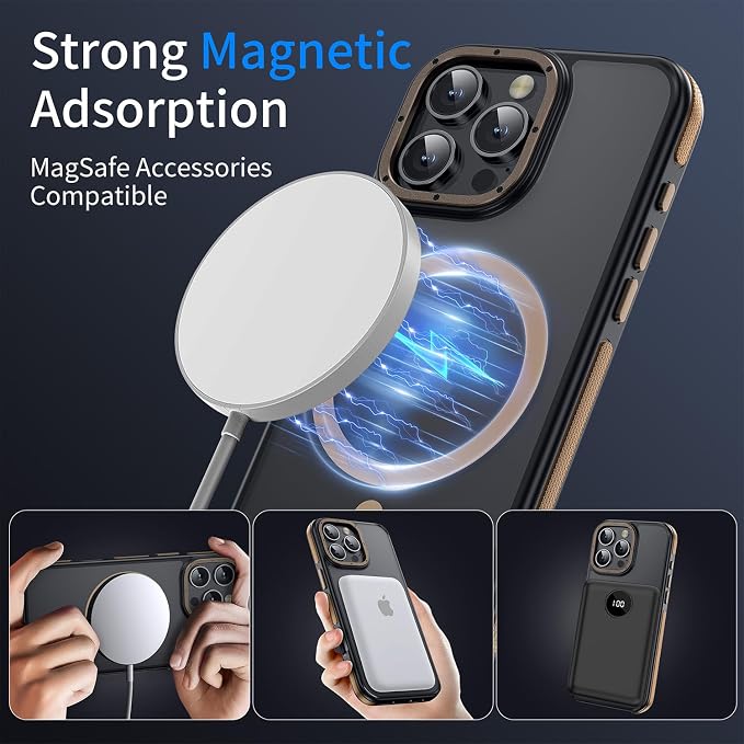 Strong Magnetic for iPhone 16 Pro Max case [10Ft Military-Grade Protection] Compatible with fit MagSafe Shockproof Slim Thin Cover case for iPhone 16 Pro Max 6.9 inch, Desert Brown